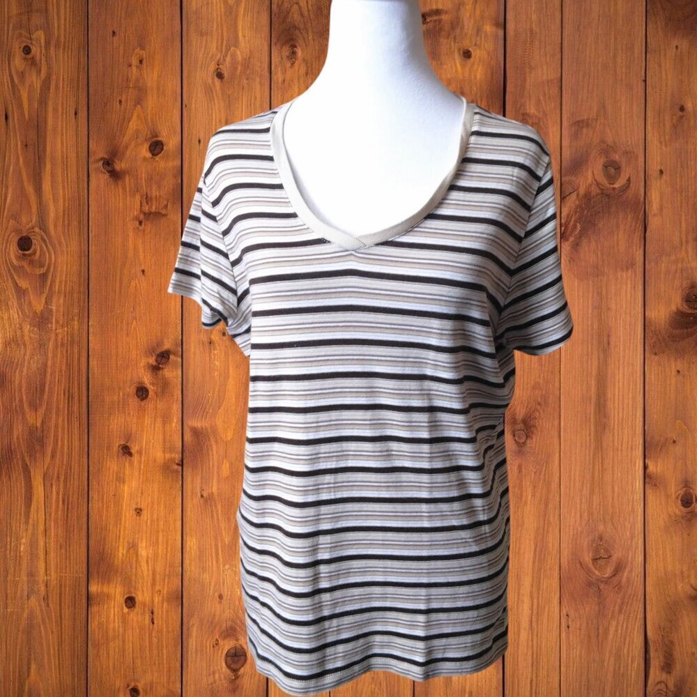 ST. JOHN'S BAY CLASSIC TEE  SIZE LARGE SHORT SLEEVE STRIPED T-SHIRT V-NECK